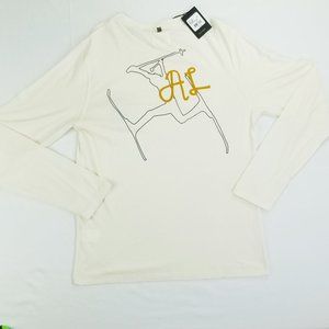 Billy Reid Medium Natural/Cream Color Long Sleeve MLS Ski Patch Men's Crew Tee